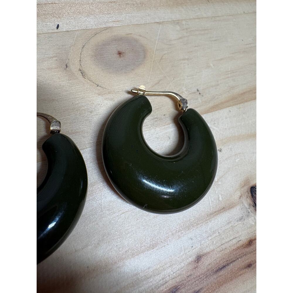 Rachel Comey Grass Chunky Hoop Earrings Seaweed Green Gold Tone - Picture 4 of 11